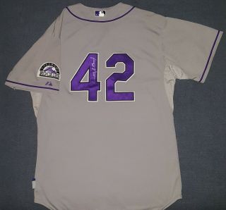 In Honor Of Jackie Robinson Signed Colorado Rockies Game Worn Jersey 42