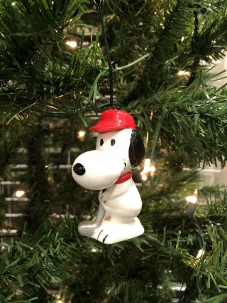 Vintage Peanuts Golfing Snoopy Ceramic Christmas Ornament