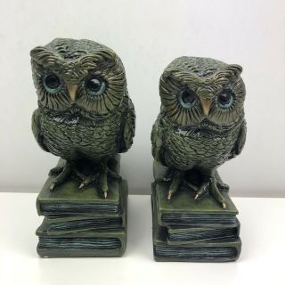 Vintage Owl Bookends Mid Century Modern 1966 Progressive Art Products Pair Green