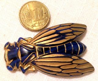 Old Vintage Button - Pastel Dark Blue Opal Fly - Signed Czecho
