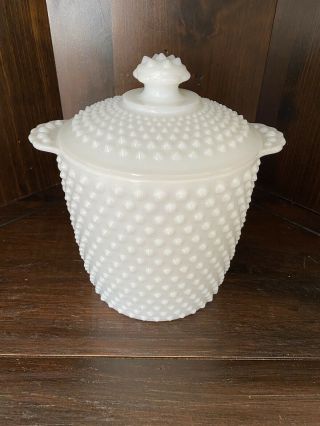 Vintage Milk Glass Hobnail Cookie Jar/ice Bucket With Lid