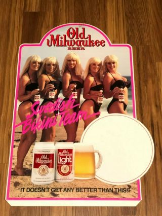 Vintage 1991 Old Milwaukee Beer Swedish Bikini Team Promo Store Display Sign Bar