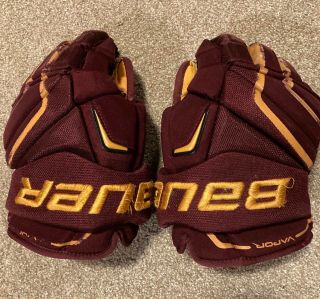 Minnesota Gophers Game Used/worn Bauer Vapour Apx2 Pro Hockey Gloves,  14 "