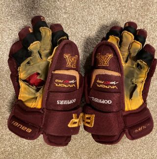Minnesota Gophers Game Used/Worn Bauer Vapour APX2 Pro Hockey Gloves,  14 