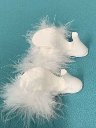 Vintage Madame Alexander Cissy Doll Shoes White Feather Boa Heels 3
