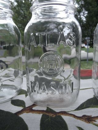 Vintage Hazel Atlas H Over A Set of 4 Quart Size Glass Fruit Canning Mason Jars 2