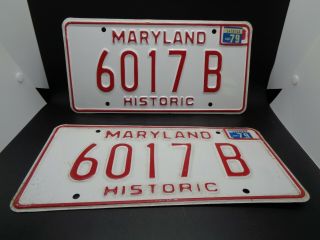 Vintage 1979 Maryland Historic License Plates Matched Pair 6017 B Tags