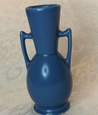 Vintage Art Deco Double Handle Blue Vase Made In Japan