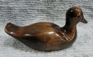 Vintage Hand Carved Solid Wood Old 7 " Long Duck Figurine Statue S/h