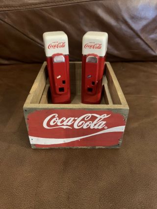 Vintage Coca - Cola Vending Machine Salt And Pepper Shakers With Napkin Box
