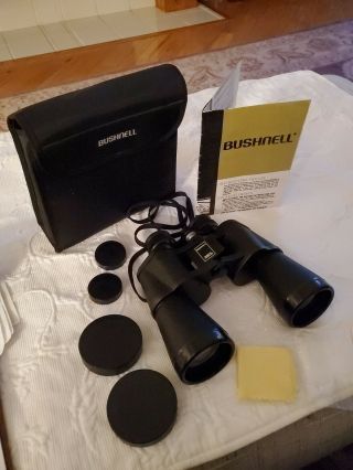 Vintage Bushnell 10x50 Wide Angle Insta Focus Binoculars W/ Case & Lens Covers