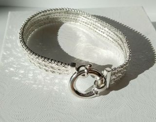 Vintage Mexico Sterling Silver Woven Herringbone Wide Chain Link Bracelet 6 3/4 "