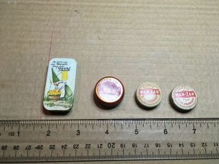 4 Vintage Small Tins – 1 Gnomes Yellow,  1 Tiger Balm,  2 Man Zan Tins