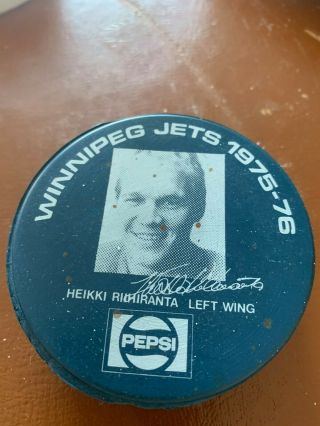 1975 - 76 Winnipeg Jets Pepsi Heikki Riihiranta Puck Wha