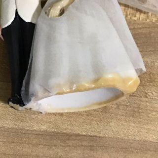 Vtg Wilton Bride & Groom Wedding Cake Topper Brown Hair Eyes Couple 3.  5” Stand 3