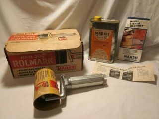 Vintage Marsh Rfr - 200 Rolmark Stencil Handle Tool W/ Fountain Brush Ink