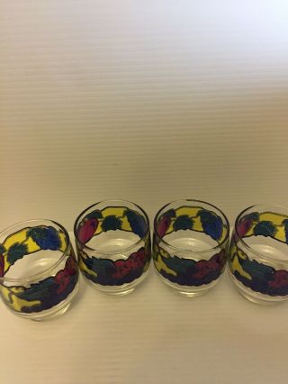 Vintage Libbey Stain Glass Drink - Ware Fruit Pattern Set Of 4 Juice Glasses