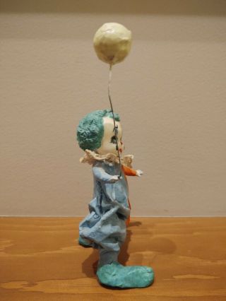 Vintage Lacquered Paper Mache Clown Holding Balloon Made In Mexico 3