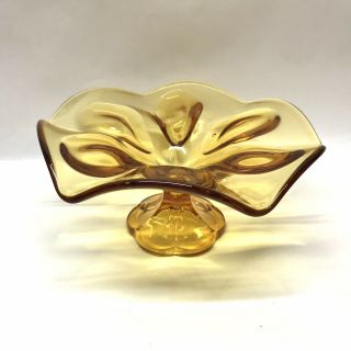 Viking Amber Glass Epic 6 Petal Footed Bowl Compote Candy Dish Vintage
