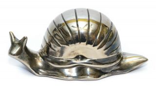 Vintage E.  P.  Zinc Alloy Silver Plated Snail Escargot Trinket Jewel Box Figurine
