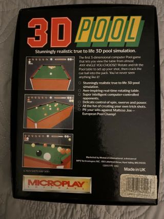 1991 3D Pool by Microplay - Commodore Amiga Vintage Computer Game NOS 2