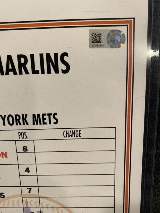 June 29,  2017 NY Mets vs Miami Marlins Line - up Card Don Mattingly Signed MLB 2
