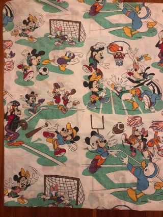 Vintage Disney Twin Flat Sheet Mickey Minnie Mouse Donald Duck Sports Soccer