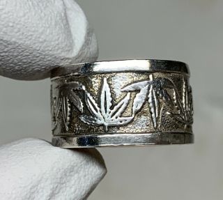 Vintage 1970s Hippie Marijuana Weed Pot Leaf Ring Sterling Silver 925 Men’s 8.  5
