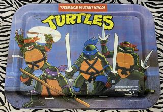 Teenage Mutant Ninja Turtles Metal Tv/dinner Tray W/ Folding Legs Vintage 1988