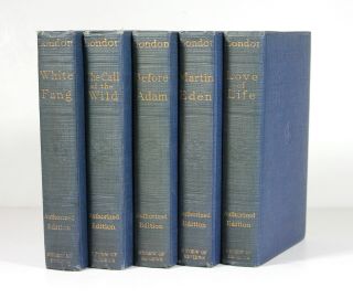 Antique 1916 Set Of 5 Volumes Jack London White Fang Call Of The Wild Macmillan