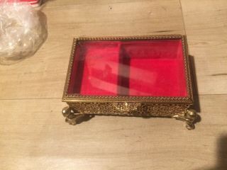 Vintage Petite Metal Music Jewelry Box Red Velvet Lined Made In Japan
