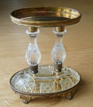 Vintage Cut Glass Crystal Gilt Brass Ornate Pedestal Stand Pedestal Base