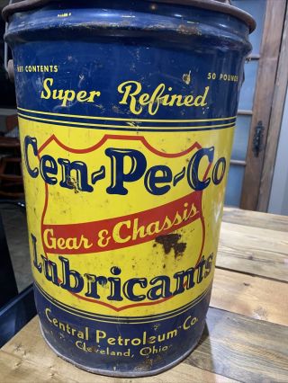 Large Vintage Cen - Pe - Co Motor Lubricant Can Gas Station Sign Gear Chassis