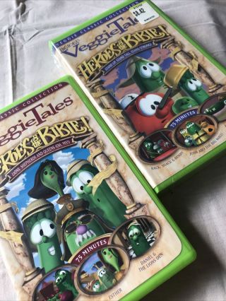 Vintage Set Of 2 Veggie Tales - Heroes Of The Bible Vhs Tapes One One