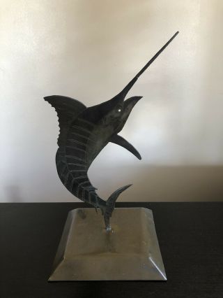 Vintage Handmade Cut Steel Metal Marlin Fish Art Statue Sculpture Cool