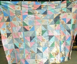 Vintage 1940s/50s African Amer Rare Geese Triangle Folk - Art Patchwork Quilt Top