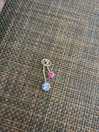 Vintage Sterling Silver Pink And Blue Stone Dangle Pendant