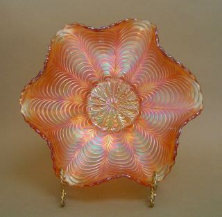 Vintage Fenton Carnival Glass Peacock Tail 8.  5 " Bowl Marigold Or Vaseline