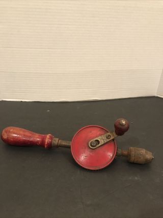 Vintage Hand Crank Drill Made In The Usa Great Red Paint & Patina