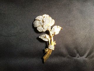 Vintage Nolan Miller Gold - Tone Rhinestone Flower Brooch Pin
