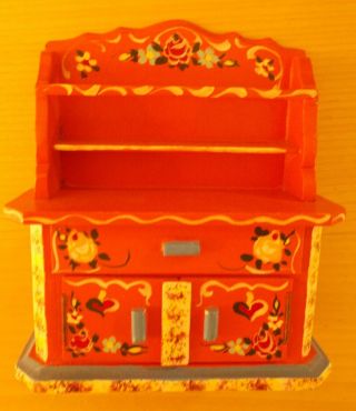 Dora Kuhn Red Dollhouse Welsh Dresser Made In Germany 1:12 - Scale
