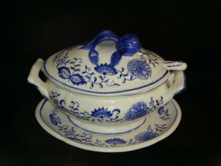 Vintage Meissen Blue Onion Covered Oval Tureen With Matching Underplate & Ladle