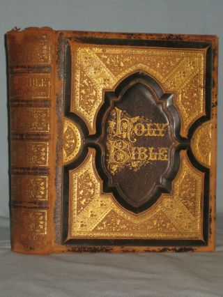 1882 Large Ornate Book The Holy Bible Containing The Old & Testaments