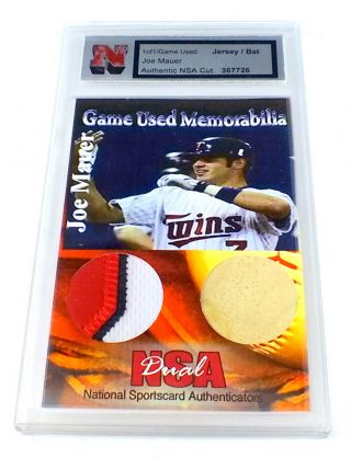 Nsa Dual Game Memorabilia Joe Mauer Minnesota Twins Jersey/bat Card 1/1