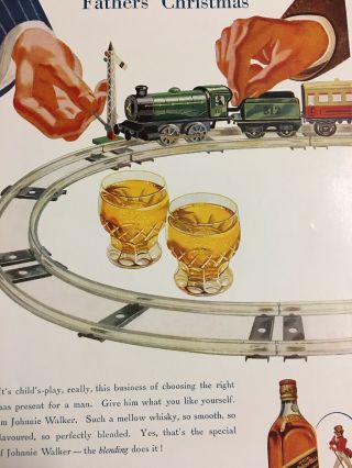 1939 Vintage Toy Train Set Father’s Christmas Johnnie Walker Whisky Print Ad