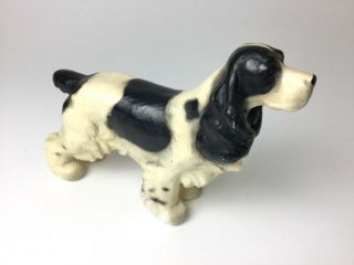 Vintage Chalkware Black And White Cocker Spaniel Dog Figure Signed Jan Alle