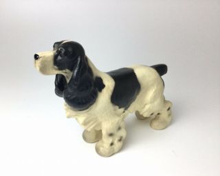 Vintage Chalkware Black and White Cocker Spaniel Dog Figure signed Jan Alle 2
