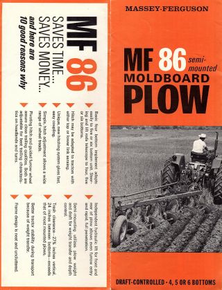 Massey Ferguson Mf 86 Semi - Mounted Moldboard Plow Vintage Farm Equipment Brochur