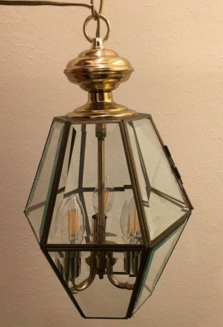 Vintage Beveled Glass Brass Chandelier Or Hanging Lantern 16 " By 8 - 1/4 "