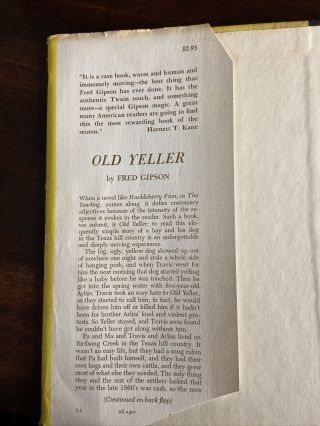 RARE - Old Yeller by Fred Gipson - 1956 1st Print 1st Edition 3